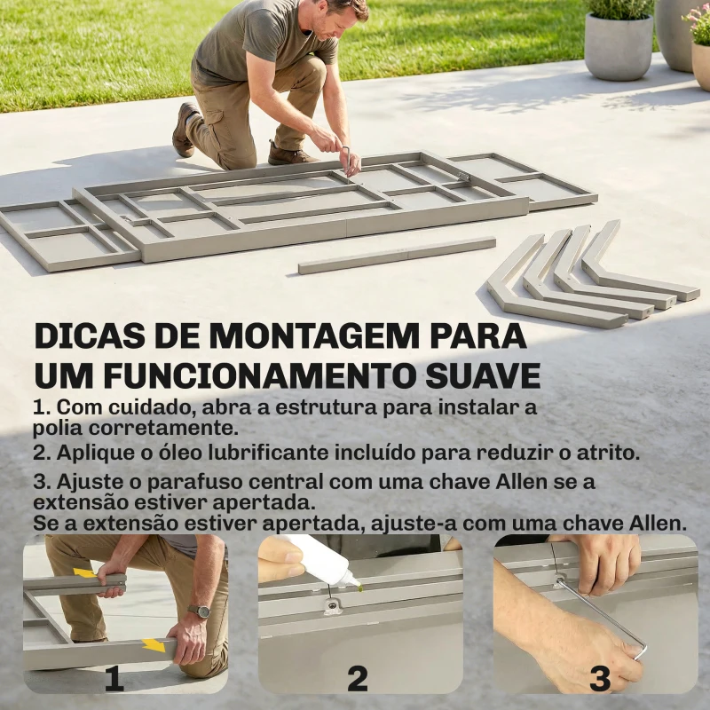 Outsunny Mesa de Jardim Extensível com Superfície em Alumínio 154/214x85 cm com Efeito Madeira para 8-10 Pessoas Cinza Claro
