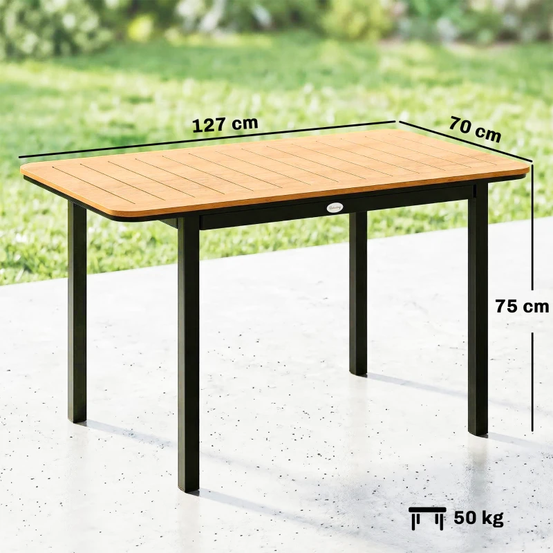 Outsunny Table de Jardin 6 Personnes Rectangulaire en Bois Composite Cadre en Métal et Plateau à Lattes 127x70cm Marron