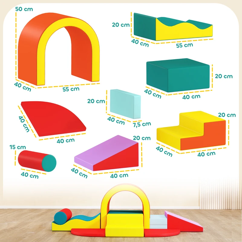 AIYAPLAY Parcours motricité bébé 10PCS, module motricité bébé en mousse EPE avec housse en revêtement PU, multicolore