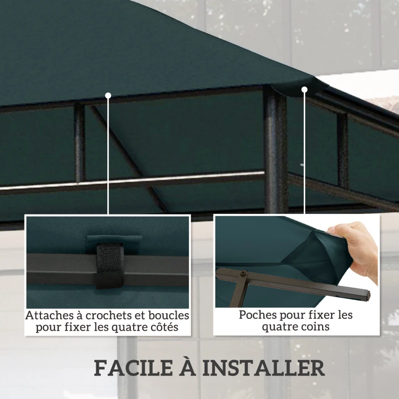 Outsunny Toile de rechange pour pavillon tonnelle tente toit de remplacement gazebo de jardin tissu polyester haute densité 180 g/m² anti-UV 3 x 3 m gris