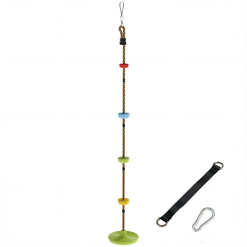AIYAPLAY Corde d'escalade Balancoire 1,9 m, Balançoire Disque pour Enfants avec Plateforme, Sangle et Mousqueton, Vert