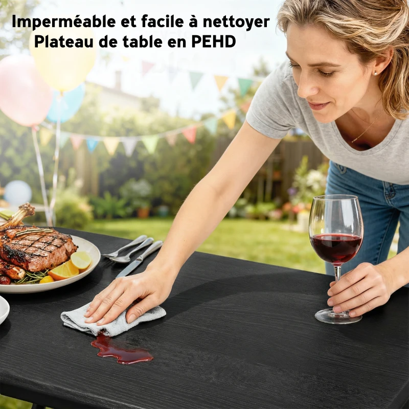 Outsunny Ensemble table pliante et bancs de pique-nique 180 cm avec poignées de transport, noir