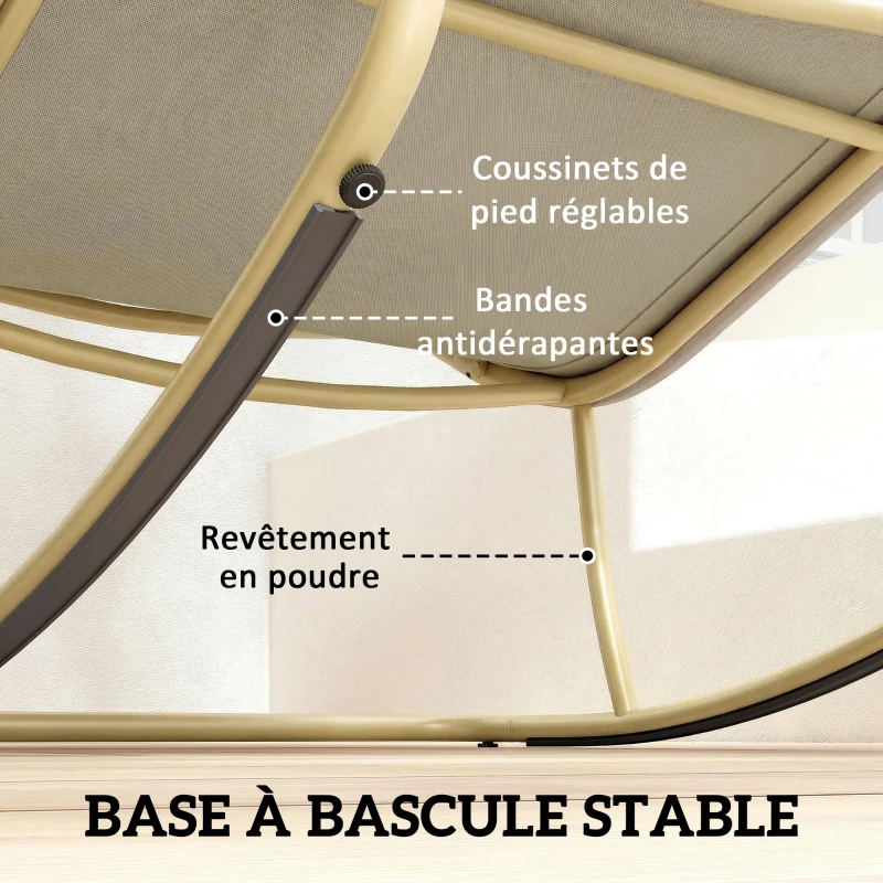 Outsunny Rocking Chair de Jardin Fauteuil à Bascule Coussin Moelleux 125cm Large 64cm en Acier et Textilène Beige et Doré
