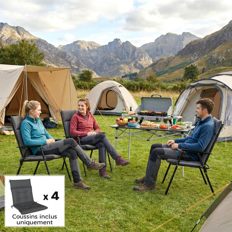 Outsunny Lot de 4 coussins pour chaises de terrasse, résistants à l'eau, antidérapants, avec liens, 112x53cm, Gris Foncé