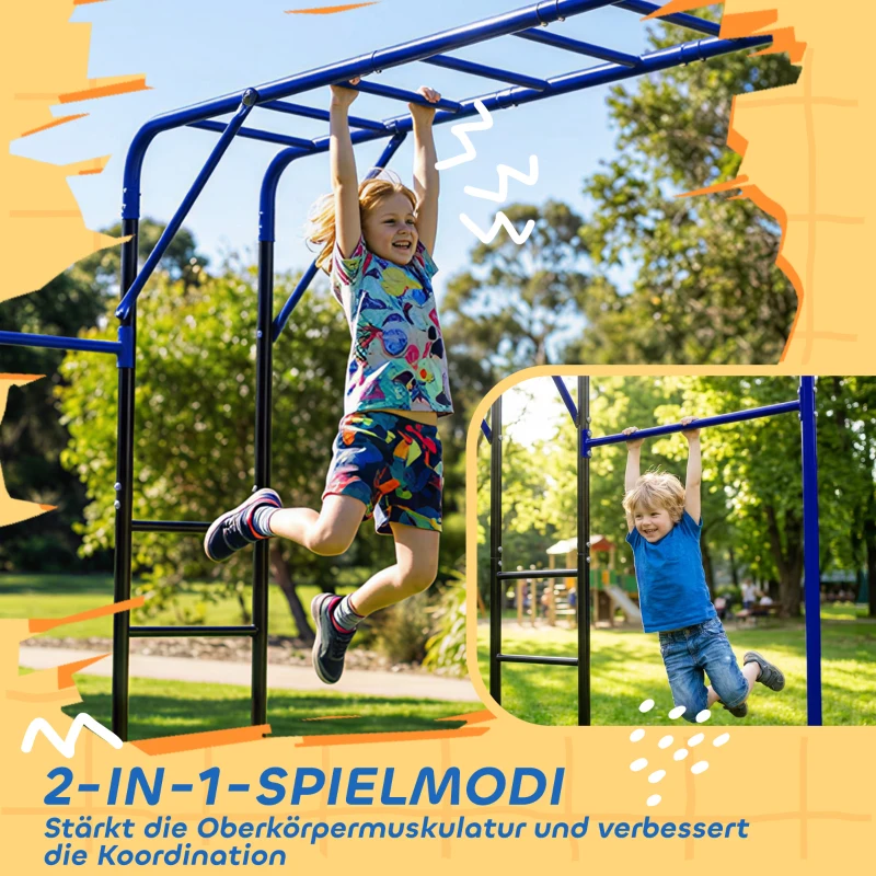 AIYAPLAY Klettergerüst Outdoor Kletterturm mit Turnstange Klimmzugstange für 3-8 Jahre Kinder bis 150kg 250x190x180 cm Schwarz