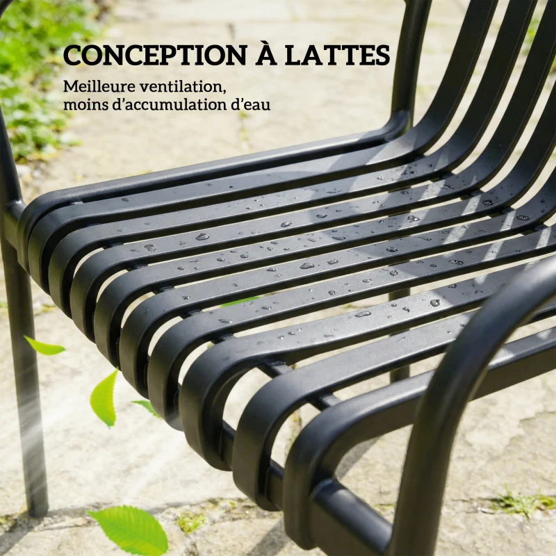 Outsunny Lot de 4 Chaises de Jardin Empilables avec Dossier Incurvé et Accoudoirs, pour Piscine Terrasse, 55x58,5x81,5cm, Noir