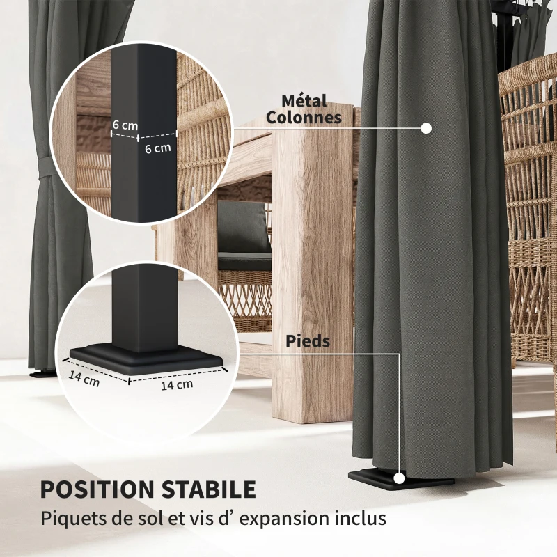Outsunny Pergola rétractable avec rideaux latéraux, tonnelle de jardin en métal avec protection solaire UPF30+, gris foncé