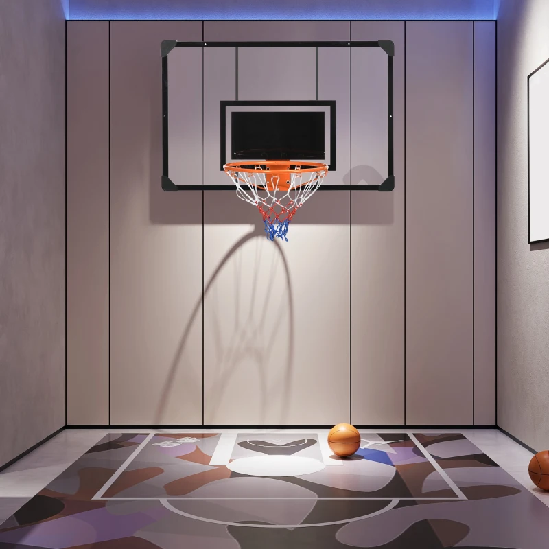 SPORTNOW Panier de basket mural, panier basket, avec vis de montage et clé, pour extérieur, noir, transparent, orange