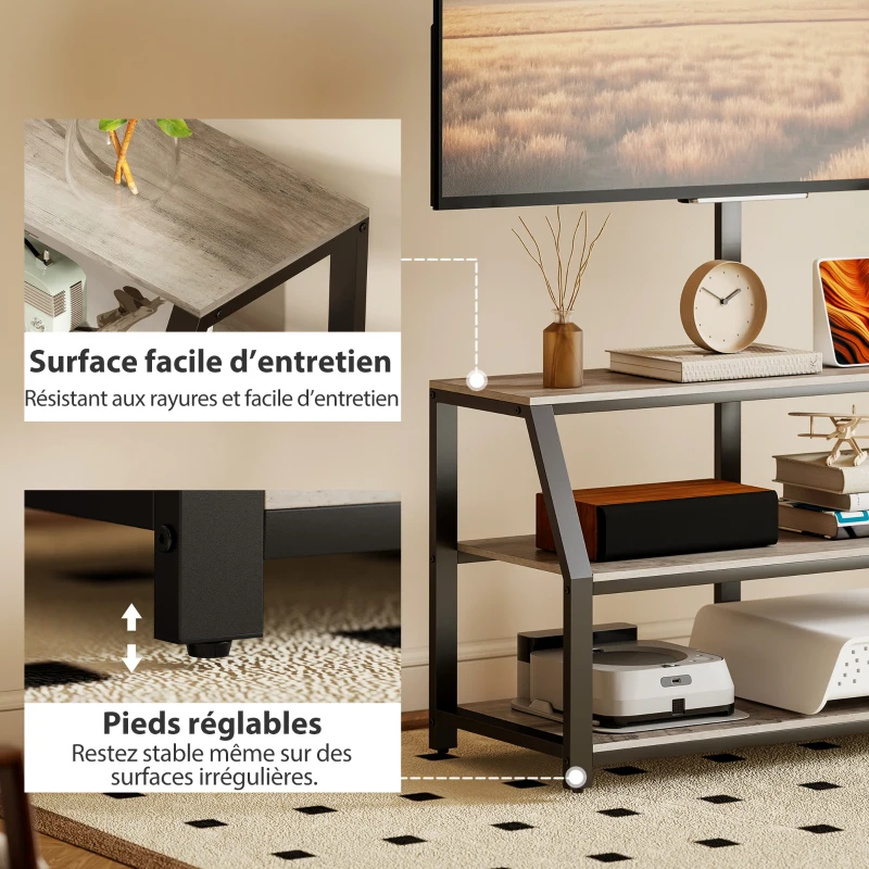 HOMCOM Meuble TV avec support pour téléviseurs jusqu'à 72 pouces, meuble télé avec 2 étagères ouvertes, 110x43x150cm, gris