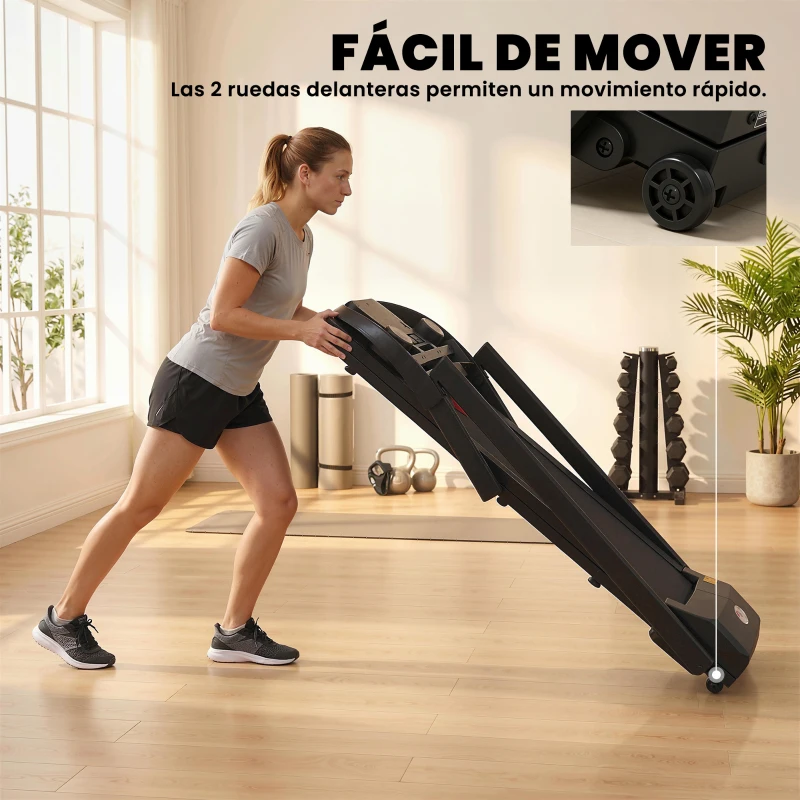 HOMCOM Cinta de Correr para Casa 1-12 KM/H 1,5HP con 12 Programas Ruedas Pantalla LED y Soporte para Móvil para Hogar Oficina