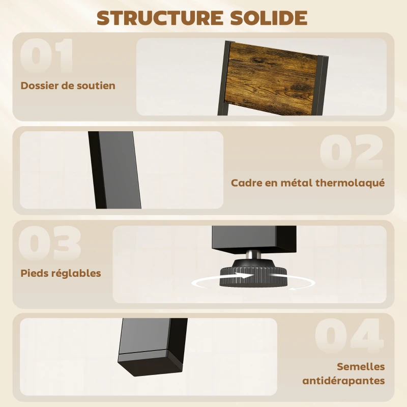 HOMCOM Ensemble table salle à manger avec 4 chaises, table de cuisine avec chaises 4 personnes, pieds en métal, brun rustique