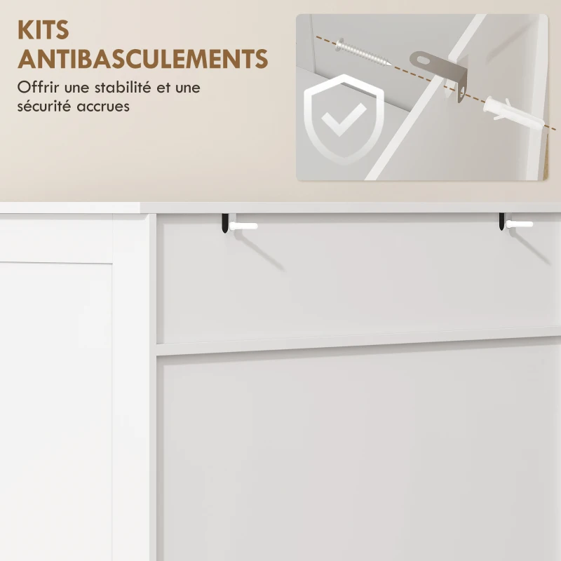 HOMCOM Meuble à chaussures 20 paires, armoire à chaussures avec 2 portes persiennes, tiroir et étagères réglables, blanc