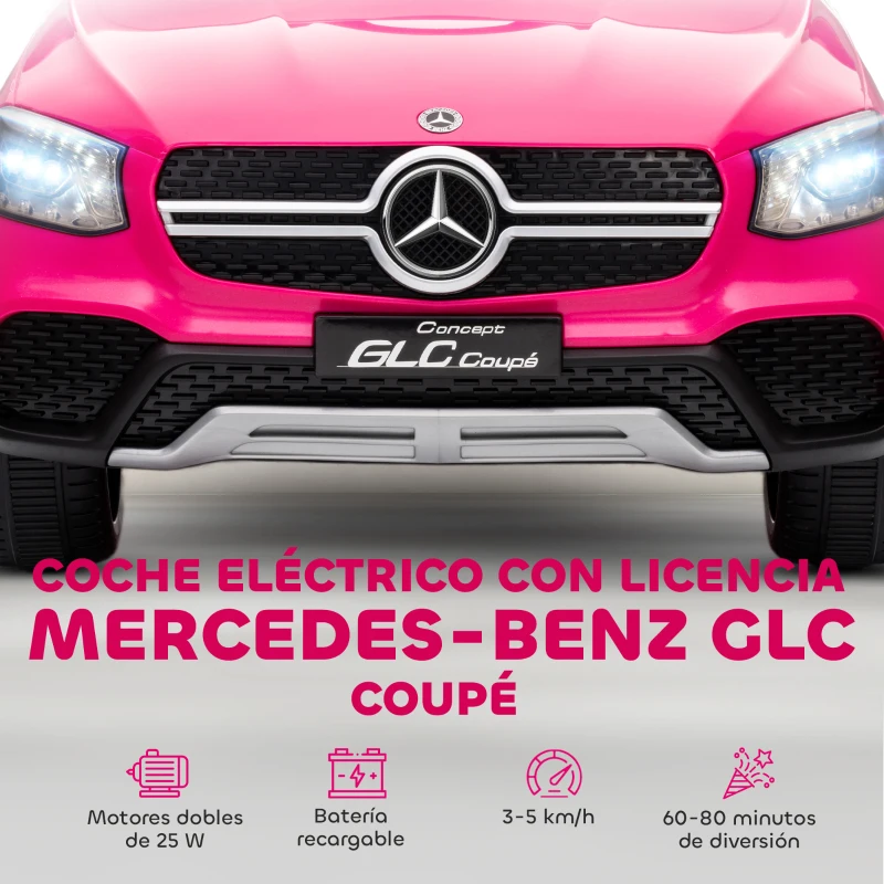 AIYAPLAY Coche Eléctrico para Niños Mercedes-Benz GLC Coupé 12V Mando a Distancia 2,4 G Motor Doble MP3 Rosa