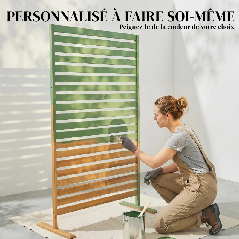 Outsunny Brise-vue Bois à Lamelles Claustra Paravent Extérieur Autoportant pour Jardin Terrasse 80x40x170cm Marron