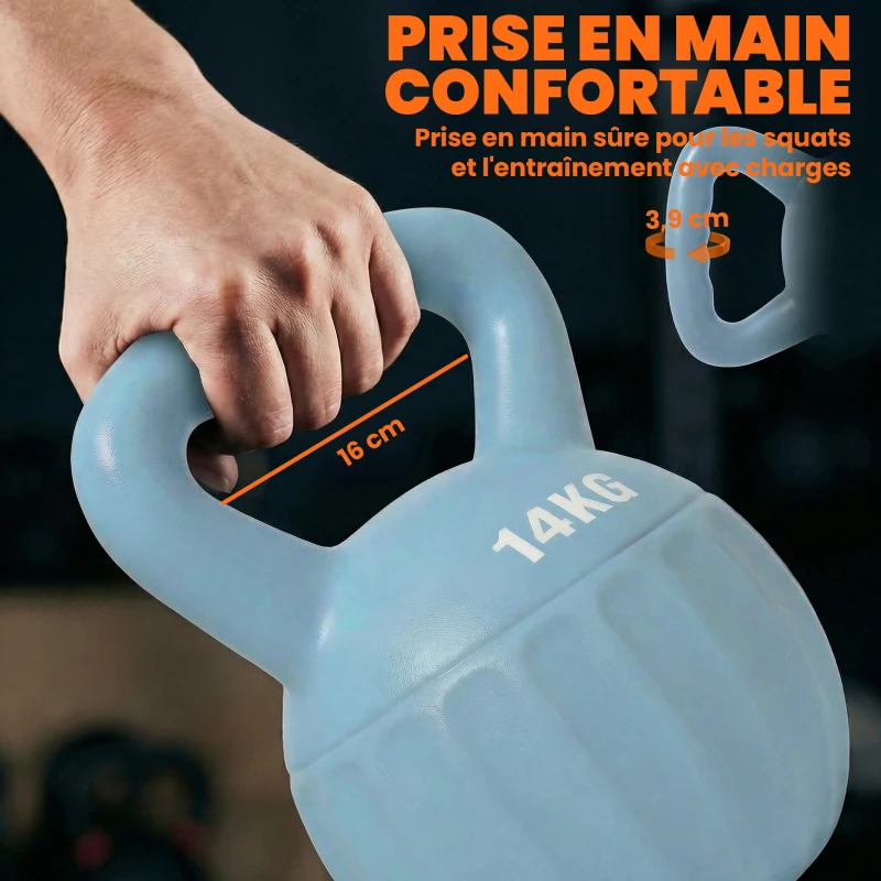 SPORTNOW Kettlebell 14 kg, haltère avec poignée Antidérapante, haltère à boule, musculation, entraînement, pour gym, bleu