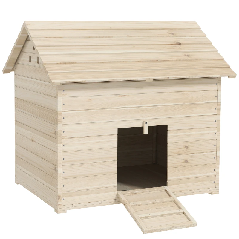 PawHut Abri pour canards maison pour canards avec toit ouvrant ventilation et porte-rampe 100 x 82,5 x 91 cm bois naturel