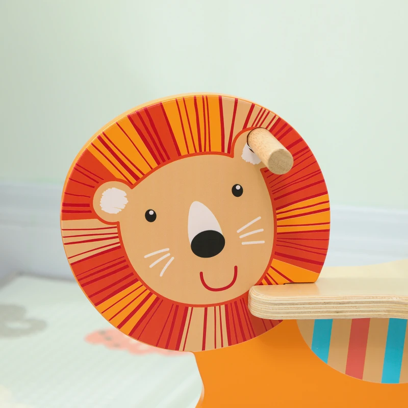 AIYAPLAY Cheval à bascule pour enfants, lion jouet à bascule bébé en bois avec guidon et base stable, 59 x 27 x 43 cm, orange