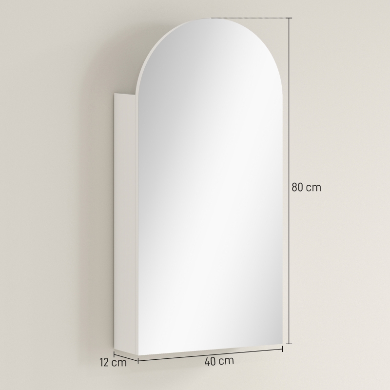 HOMCOM Armoire murale salle de bain avec miroir, meuble salle de bain sans cadre en arche et étagères en verre réglables, blanc