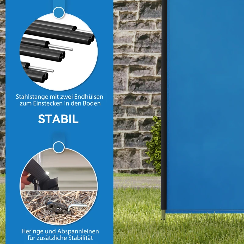 Outsunny Windbescherming Camping Windscherm met 4 Stalen Stangen Draagtas voor Strand, Camping, Tuin 540 x 150 cm Blauw