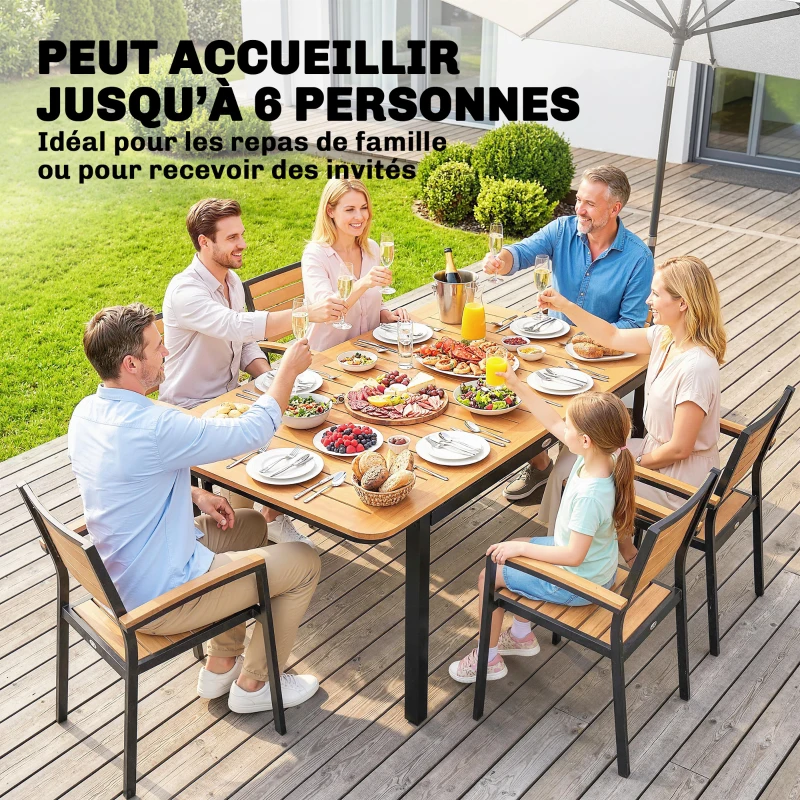 Outsunny Table de Jardin 6 Personnes Rectangulaire en Bois Composite Cadre en Métal et Plateau à Lattes 127x70cm Marron