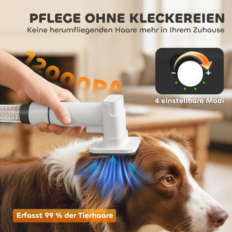 PawHut Hundeschermaschine mit Staubsauger leise Schermaschine mit 5 Pflegewerkzeugen für Hunde Katzen Haustiere Weiß