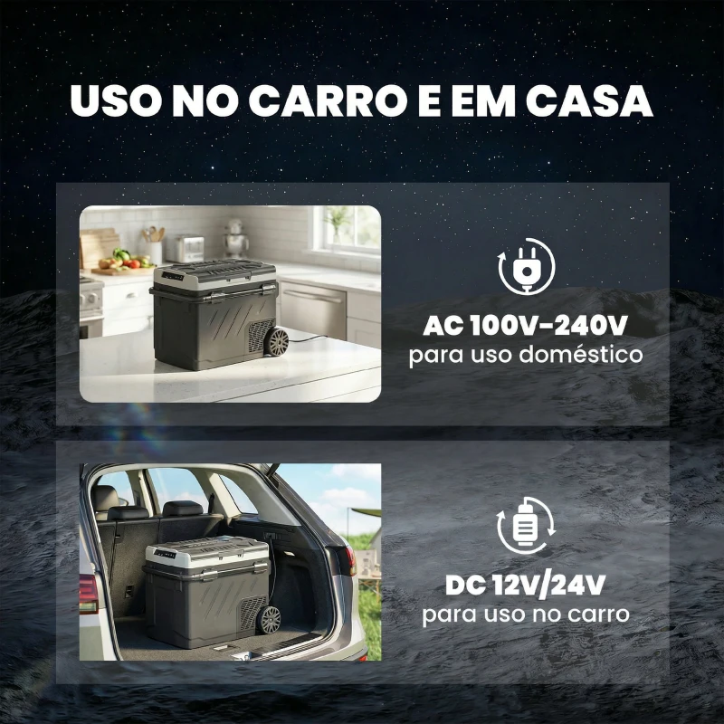 Outsunny Frigorífico Portátil Elétrico 49 L com Compressor Dupla Zona Controlo por App Rodas Pega Telescópica -20 ℃ a 20 ℃ e Porta USB