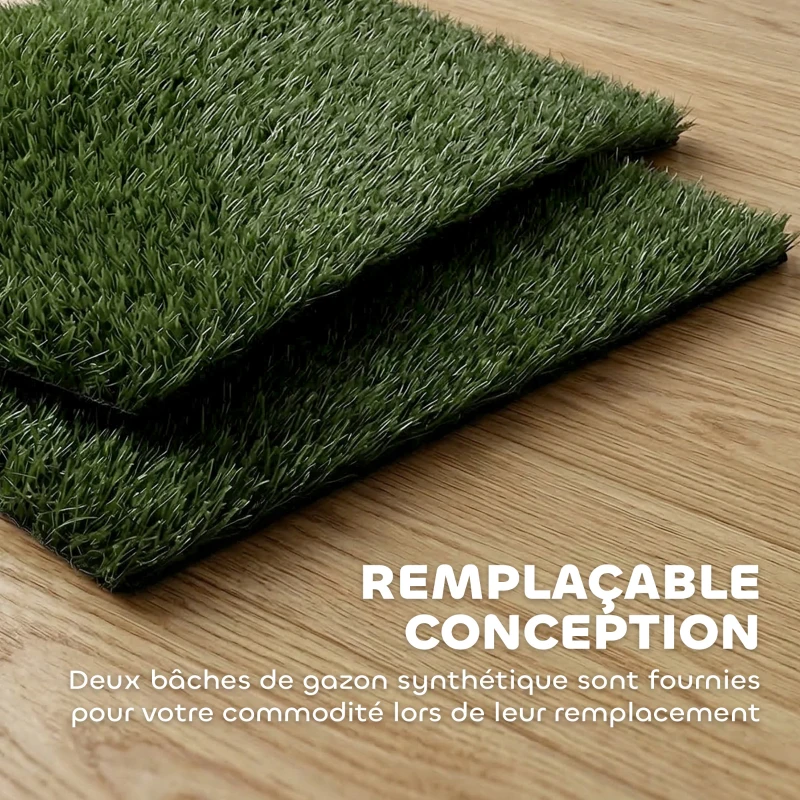 PawHut Toilette pour Chien avec 2 Tapis en Gazon Artificiel et Grille de Drainagec, Système Lavable, 63x50,5x3,5cm, Noir