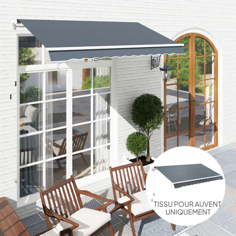 Outsunny Toile de Rechange Store Banne avec Lambrequin, Déperlante, Toile de Remplacement pour Store, Compatible 3 x 2,5 m, Gris