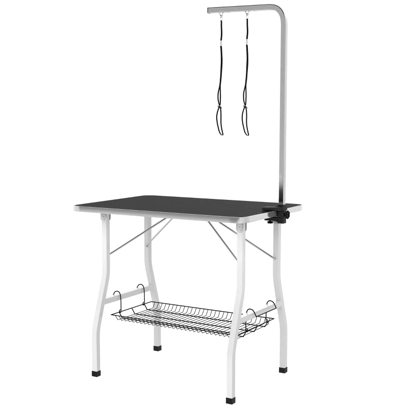 PawHut Table de toilettage pour chien pliante plateau antidérapant en caoutchouc avec 2 sangles 90 x 60 x 76 cm noir