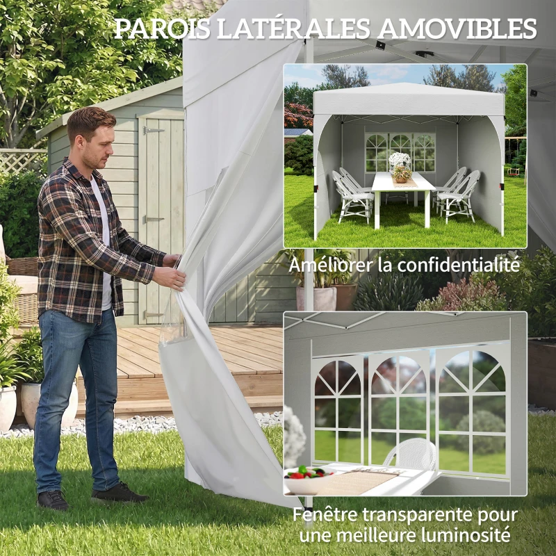 Outsunny Tonnelle de jardin 3 x 3 m pop up, tonnelle pliante réglable en hauteur, protection UV50+, 3 parois latérales, crème