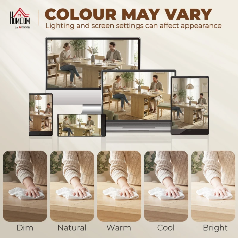 HOMCOM Masă extensibilă dreptunghiulară pentru 4-6 persoane, masă de bucătărie 110-130 cm, 6 rafturi deschise, lemn natural