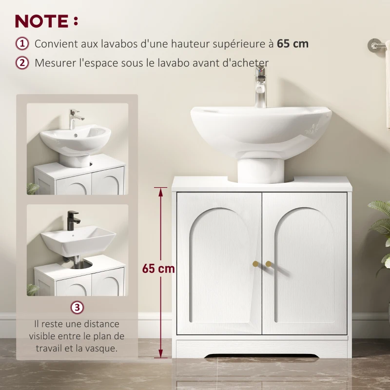 HOMCOM Meuble sous lavabo salle de bain avec placard à portes et étagère réglable, pour bassin avec ou sans pédestal, blanc