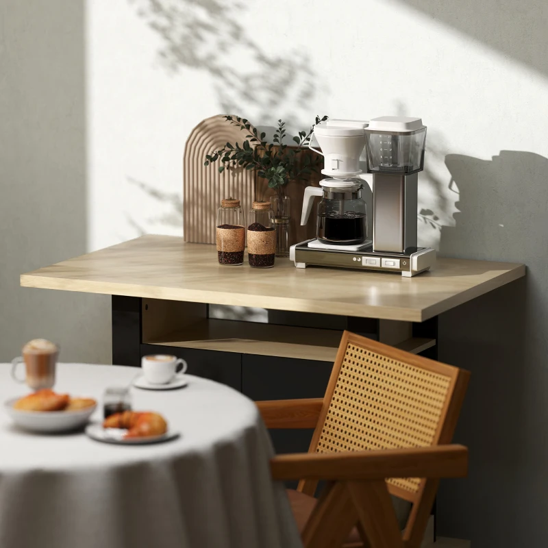 HOMCOM Table à manger ilot central cuisine avec grand plan de travail 4 personnes placard 4 portes 110 x 70 x 75,5 cm noir