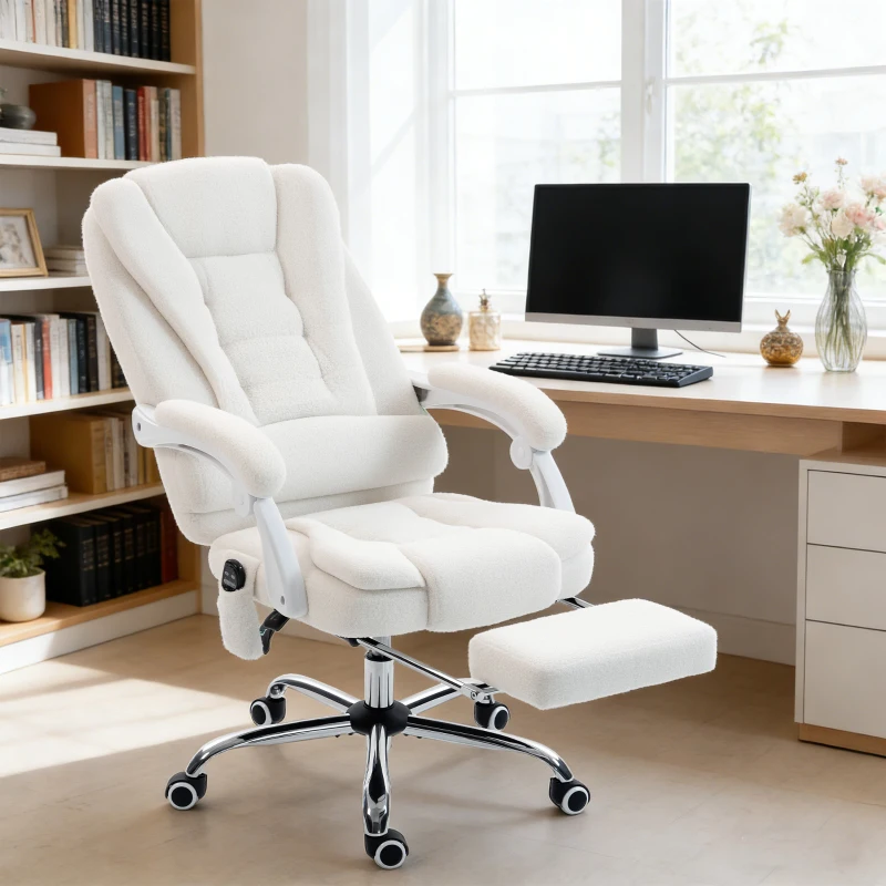 Vinsetto Fauteuil de bureau direction massant chauffant hauteur réglable dossier inclinable toile de lin blanc