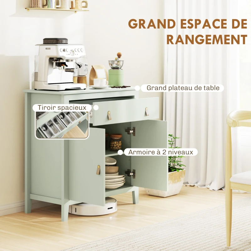 HOMCOM Buffet salon, meuble de rangement avec tiroir, double porte, étagère réglable, 80 x 40 x 90 cm, vert clair