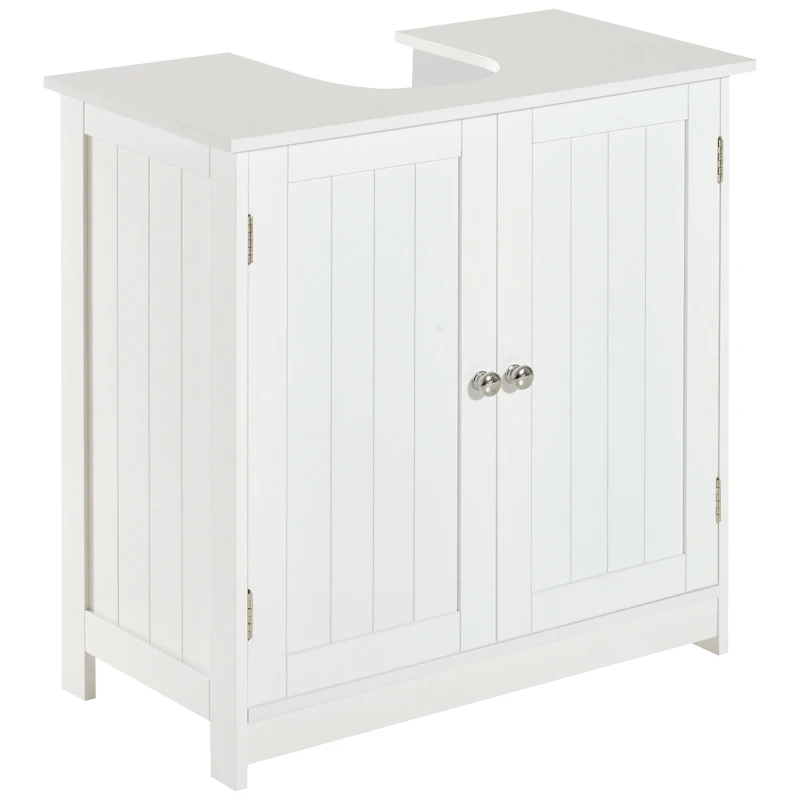 HOMCOM Meuble sous lavabo, meuble de salle de bain placard à 2 portes, étagère réglable, anti-humidité, 60 x 30 x 60 cm, blanc