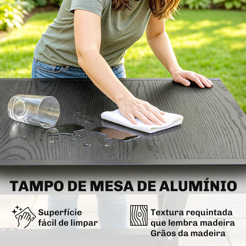 Outsunny Mesa de Jardim Extensível com Superfície em Alumínio 154/214x85 cm com Efeito Madeira para 8-10 Pessoas Cinza Escuro