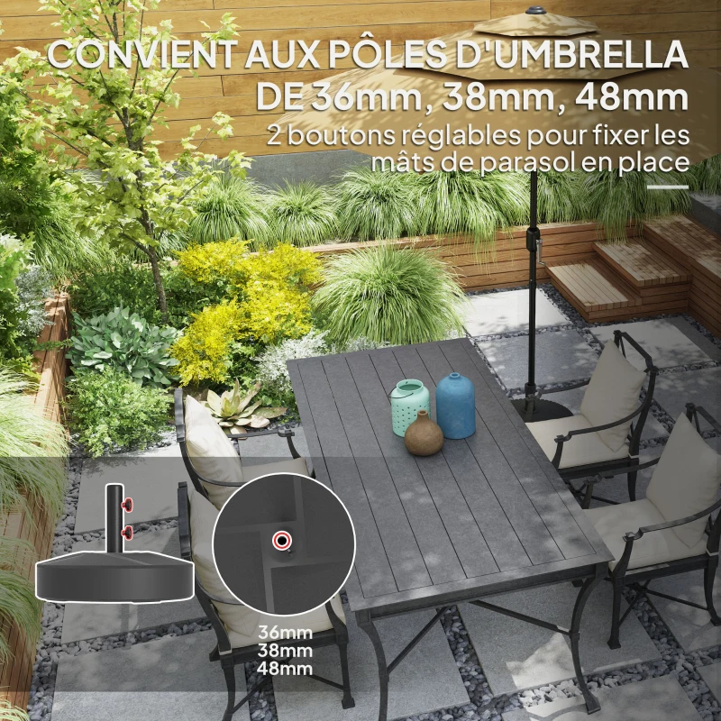 Outsunny Pied de parasol round, socle parasol extérieur à remplir avec 25 L d'eau / 30 kg de sable, 56 x 56 x 40 cm, noir