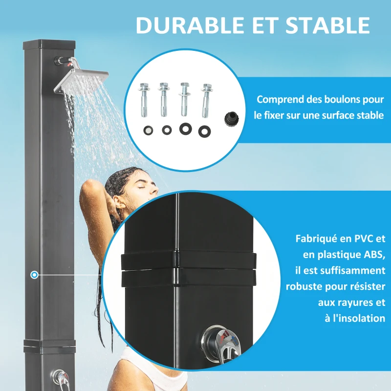 Outsunny Douche Solaire de Jardin  40 litres avev Tête de Douche Rotative à 360° , Eau Chaude/Froide, Jusqu'à 60°C, noir