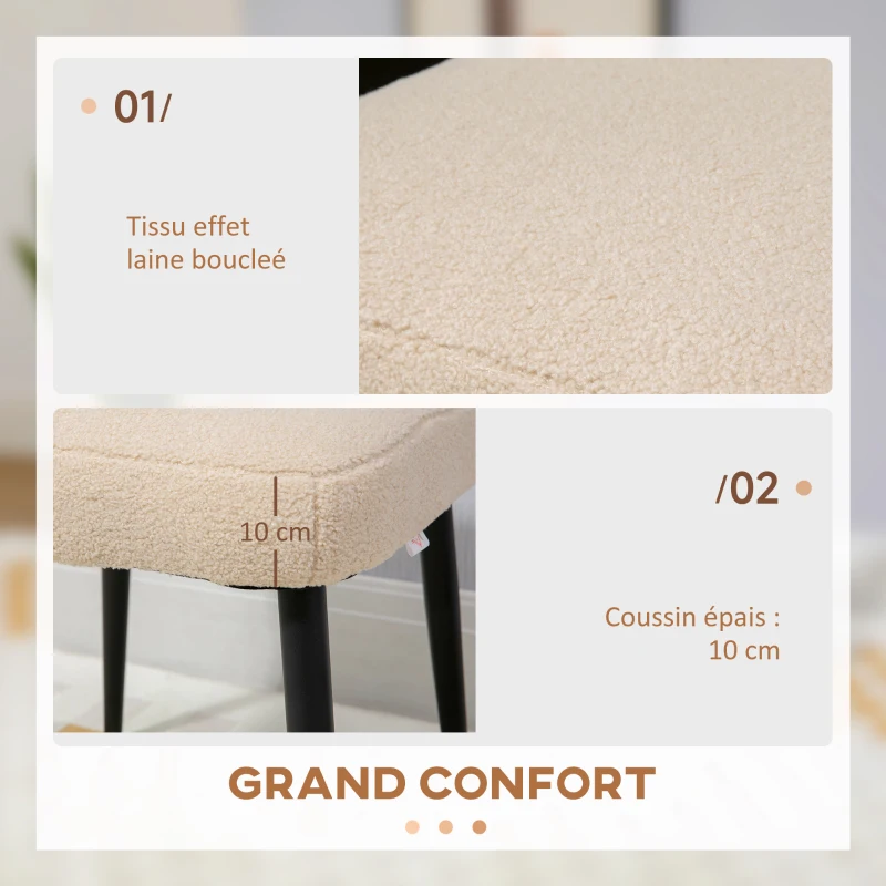 HOMCOM Repose pied salon, tabouret ottoman en tissu effet laine bouclée, pieds en acier, 42 x 42 x 44 cm, beige