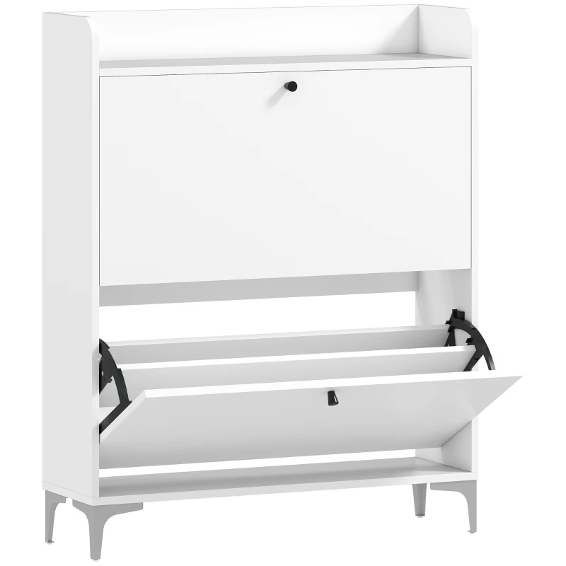 HOMCOM Meuble à chaussures 16 paires, armoire à chaussures avec 2 tiroirs rabattables, étagères réglables, 80x24x101cm, blanc