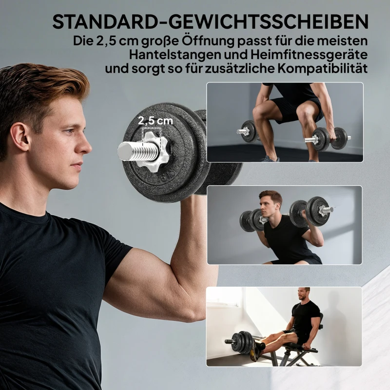 SPORTNOW Halterset 2-in-1 Korte Halters en Lange Halter Verstelbaar tot 20 KG met Antislip Grip voor Krachttraining Thuis Grijs