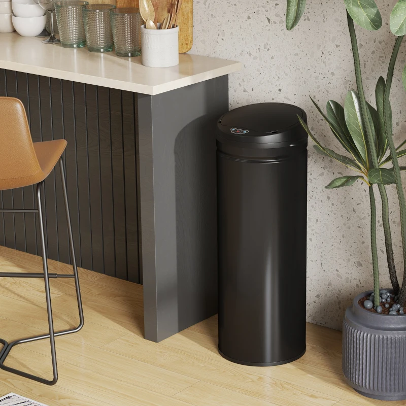 HOMCOM Poubelle cuisine automatique 50L acier inoxydable, poubelle à couvercle à fermeture en douceur, 30,5x30,5x85cm, noir
