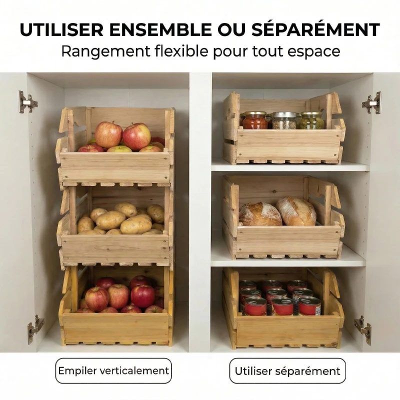 Outsunny Support de Corbeille à Fruits en Bois de Sapin à 3 Étages Amovibles, pour Fruits et Légumes, 27x37,5x60cm, Naturel