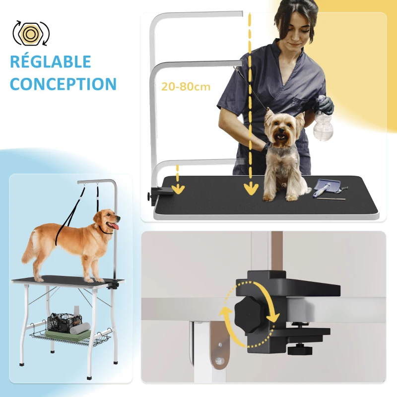 PawHut Table de toilettage pour chien pliante plateau antidérapant en caoutchouc avec 2 sangles 90 x 60 x 76 cm noir
