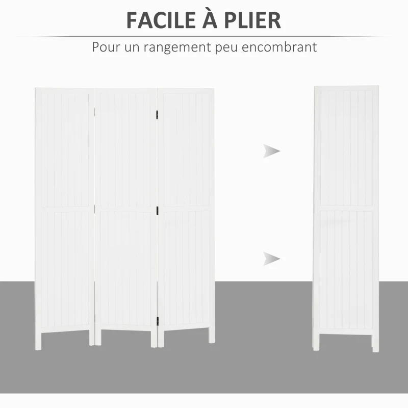 HOMCOM Paravent en bois séparateur de pièce closion intérieur pliable 3 panneaux en bois 120 x 170 cm blanc