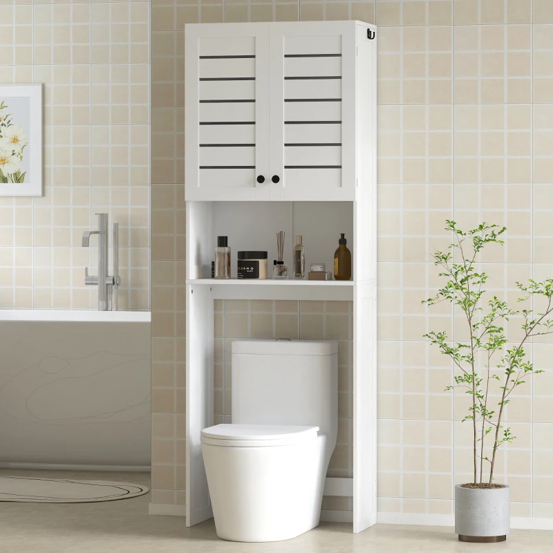 HOMCOM Meuble WC dessus de toilette/machine à laver avec placard à porte double, portes à persiennes, 67x31,5x190cm, blanc