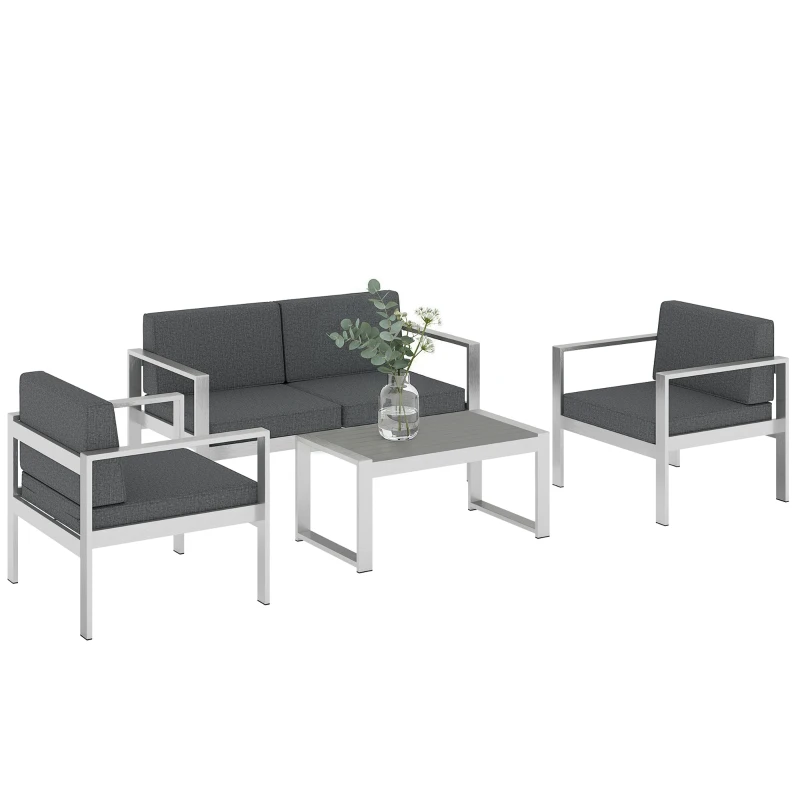 Outsunny 4 Seater Garden Furniture Set, Extra Wide Deep Garden Sofa Set with Olefin Cushions, Brushed Aluminium Frame, Dark Grey