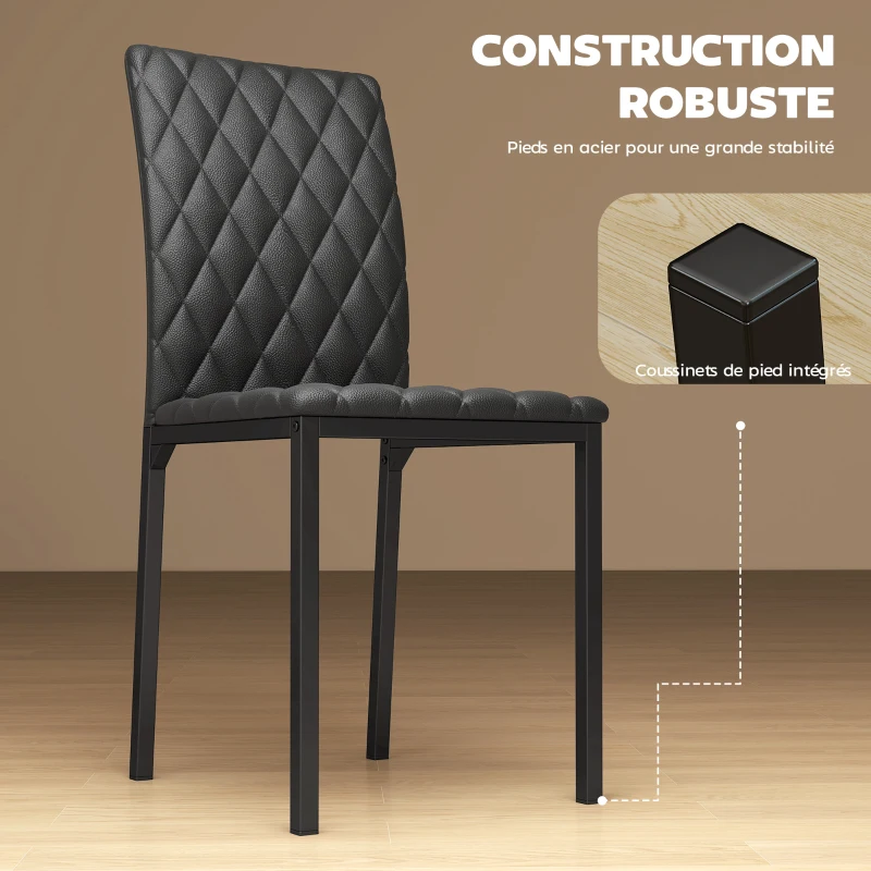 HOMCOM Lot de 4 chaises de salle à manger, chaises de cuisine, capitonnage rhombique et pieds en métal, 41x50x91cm, noir