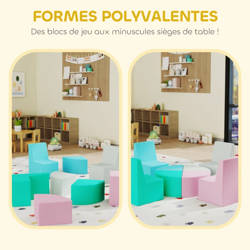 AIYAPLAY Parcours motricité bébé 8PCS, module motricité bébé mousse EPE et housse en PU, design table et chaises, multicolore